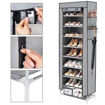 ШКАФ ДЛЯ ОБУВИ, ТКАНЬ, ТЕКСТИЛЬ, ПОЛКА ДЛЯ ОБУВИ, ГАРДЕРОБ КНИЖНЫЙ ШКАФ, 9 ПОЛОК, XL