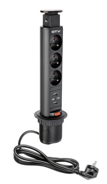 Biurkowy przedłużacz wpuszczany 3 gniazda 2xUSB