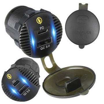 ŁADOWARKA DO GNIAZDA ZAPALNICZKI LED PD QC3.0 USB-C USB 3,4A 12V 24V 18W