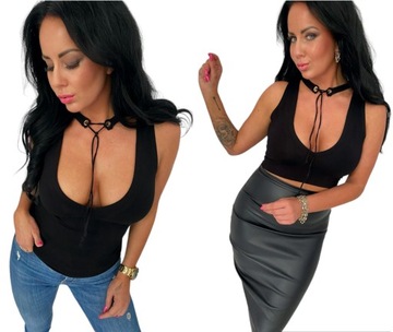 LipMar seksowna bluzka z chokerem dekolt choker dopasowana L 40