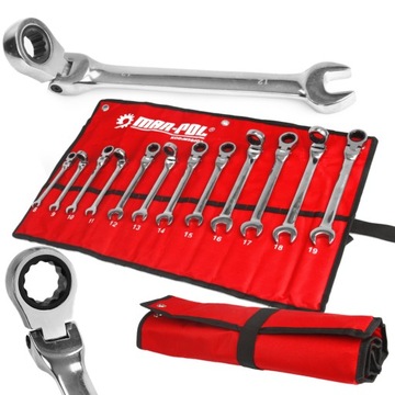 KLUCZE 8-19MM PŁASKO OCZKOWE Z GRZECHOTKĄ ŁAMANE ZESTAW KLUCZY 12 SZTUK