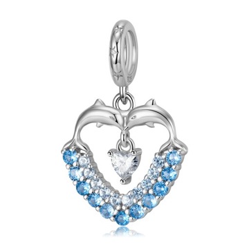 Zawieszka charms Serce Dwa Delfiny srebro S925