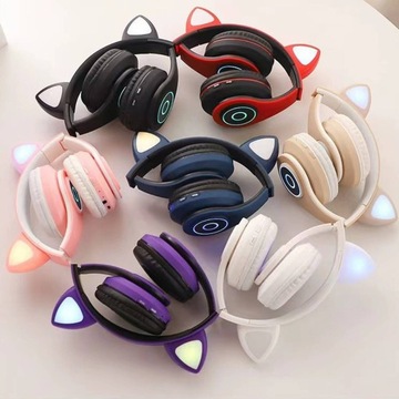 SŁUCHAWKI BEZPRZEWODOWE Z USZAMI BLUETOOTH RGB KOCIE USZY DLA DZIECKA