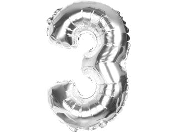 Balon foliowy cyferka cyfra 3 40cm srebrna na URODZINY do dekoracji ozdobne