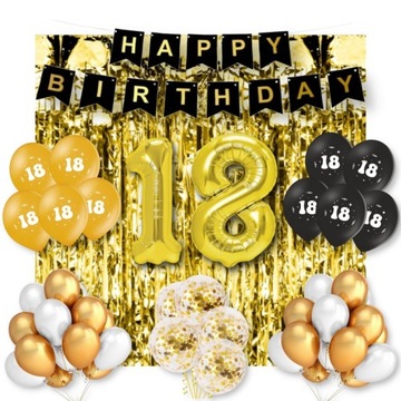 18 Urodziny Balony Osiemnastka Zestaw Złoty