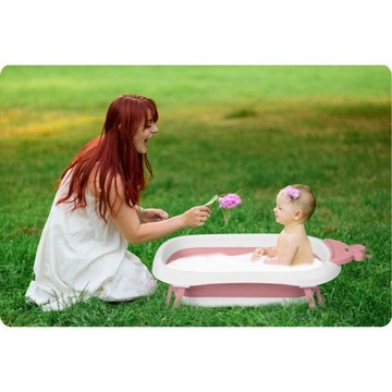 Детская ванночка с термометром и вставкой RK-282, бело-розовая