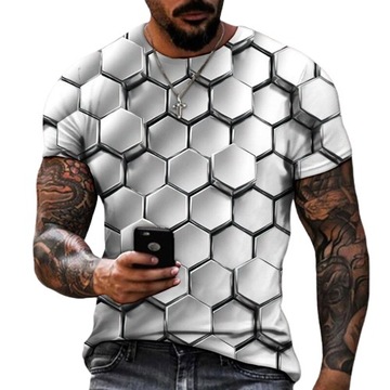 T-SHIRT MĘSKI BIAŁY NADRUK 3D GEOMETRYCZNY - 3XL