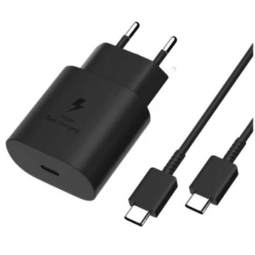 СУПЕРБЫСТРОЕ УНИВЕРСАЛЬНОЕ СЕТЕВОЕ ЗАРЯДНОЕ УСТРОЙСТВО 25 Вт SAMSUNG 2X USB C/C КАБЕЛЬ 1М