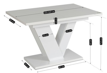 Stół Rozkładany 120/160 Nowoczesny Do Salonu Jadalni Biały Połysk CLARK