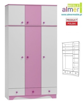 szafa do pokoju dziecka MAJA N10+N różowa biała 120x53 w.227