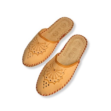 KAPCIE PANTOFLE DOMOWE DAMSKIE SKÓRZANE GÓRALSKIE WYGODNE LACZKI