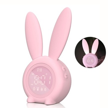 BUDZIK DLA DZIECI ZEGAR DZIECIĘCY KRÓLIK LAMPKA NOCNA LED TIMER TEMPERATURY