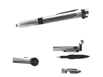 Długopis MULTITOOL 6W1, kompas, latarka, rysik, stojak do telefonu,