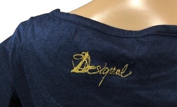 Granatowa bawełniana bluzka cekiny długi rękaw koła Desigual logo M