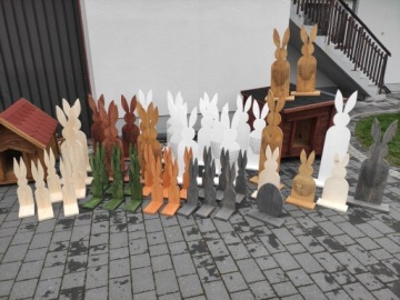 Заяц яйцо с ушами бант 35 см деревянный кролик XL для украшения фигурка