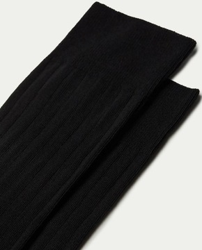 TEZENIS wygodne czarne bawełniane pończochy zakolanówki prążkowane ONE SIZE