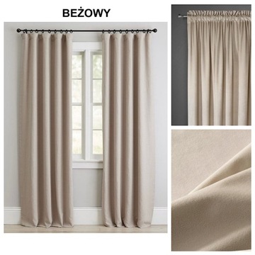 ZASŁONA WELUROWA BEŻOWA NA TAŚMIE 140X250 VELVET WELUR TUNEL ŻABKI