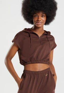 ЖЕНСКАЯ СПОРТИВНАЯ ТОЛСТОВКА GYMSHARK, КОРИЧНЕВАЯ, КОРОТКАЯ С КАПЮШОНОМ L 0Z3E6_C*