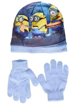 Zestaw MINIONKI czapka rękawiczki dla chłopca zimowe niebieska