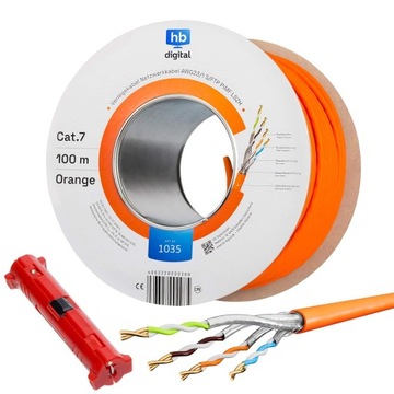 hb-digital kabel sieciowy LAN kabel 100 m cat. 7 AWG 23/1 miedz