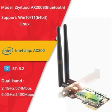 AX200 Wi-Fi Беспроводная сетевая карта PCIe Wi-Fi, двухдиапазонная, 2,4 ГГц, 5G