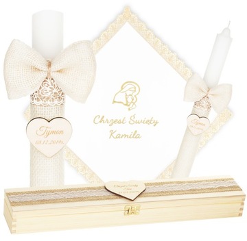 КРЕЩЕННАЯ СВЕЧА + КОРОБКА С ВЫШИВКОЙ КРЕЩЕННАЯ ОДЕЖДА