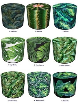 КРУГЛЫЙ ПУФЛ ДЛЯ ГОСТИНОЙ С РАСТИТЕЛЬНЫМ МОТИВОМ, ЗЕЛЕНЫЙ