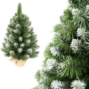 CHOINKA SZTUCZNA MAŁA OŚNIEŻONA OZDOBNA JUTA 50CM