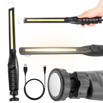 LAMPA WARSZTATOWA LATARKA LED COB 8W USB MAGNES