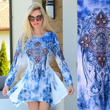 AZTECKA STYLOWA SUKIENKA BOHO MODNE WZORY VERSA ŚLICZNE RAUCIKI SZAFIR 244