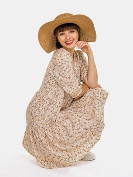 Duży kapelusz damski letni plażowy słomkowy elegancki perełki brązowy