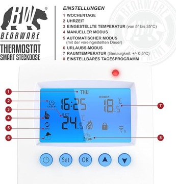 Розеточный термостат BEARWARE для отопительных приборов с функцией Wi-Fi