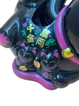 SOLARNY Japoński Kot Maneki-Neko Chiński Szczęścia 11cmx8cm Czerń