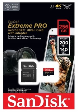 SanDisk EXTREME PRO 256 ГБ 200/140 МБ/с микро + адаптер