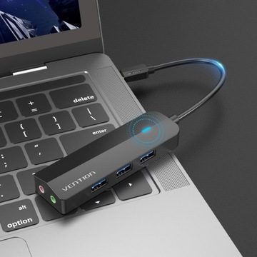 Звуковая карта VENTION + концентратор USB 3.0 + блок питания