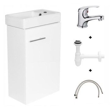 Szafka z umywalką 40 do małej łazienki + bateria + syfon wisząca biała