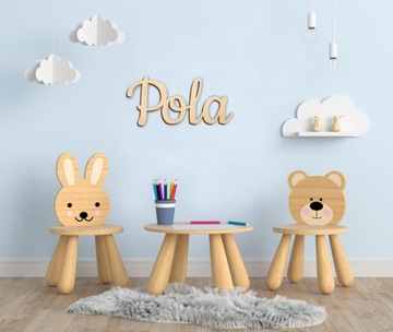 Деревянная надпись Любое имя ребенка на стене двери, 4-5 букв Nikoś POLA