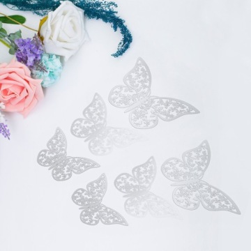 3D серебряная бабочка свадебная наклейка на стену
