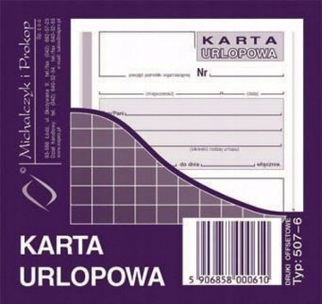 KARTA URLOPOWA DO FIRMY BIURA DRUK 40 KARTEK