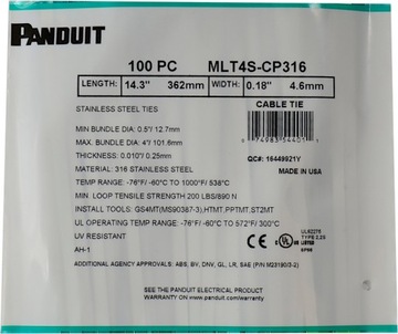 PANDUIT Стяжки стальные 316 362x4,6 MLT4S-CP316