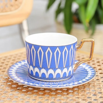British Style Luxury Moroccan Coffee Cup and Saucer Set with Gold Handel