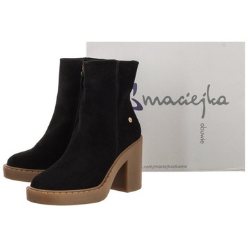 Buty Damskie Botki Zamszowe na Obcasie Maciejka Czarne 05779-01