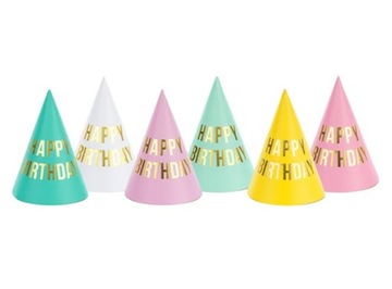 Czapeczki urodzinowe Happy Birthday mix 16cm 6szt