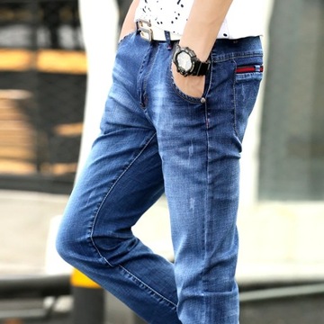 Men's Jeans Casual Pants Denim Elastic Slim Thin F