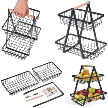 DUŻY DWUPOZIOMOWY KOSZ NA OWOCE I WARZYWA METALOWY STYL LOFT