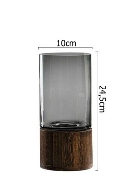 Деревянная прозрачная стеклянная ваза высокая для украшения орнамента цветов