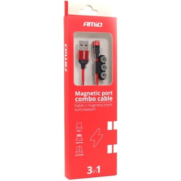 KABEL USB MAGNETYCZNY 3W1 Lightning USB-C micro 1m
