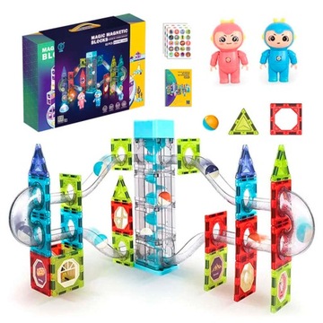 Klocki Magnetyczne Tor Kulkowy Świecący Zestaw Magnetic Blocks 82 Elementów