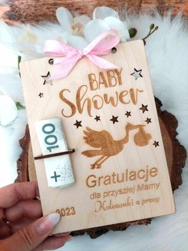 DUŻA drewniana kartka BABY SHOWER 13x18cm