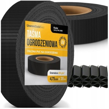TAŚMA OGRODZENIOWA CZARNA WĄSKA 4,75x35m +KLIPSY OSŁONA NA OGRODZENIE